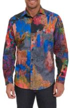 Men's Robert Graham Zucker Print Band Collar Sport Shirt - Blue
