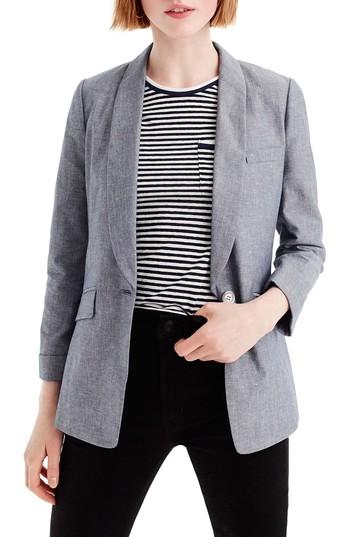 Petite Women's J.crew Unstructured Shawl Collar Cotton Linen Blazer P - Blue