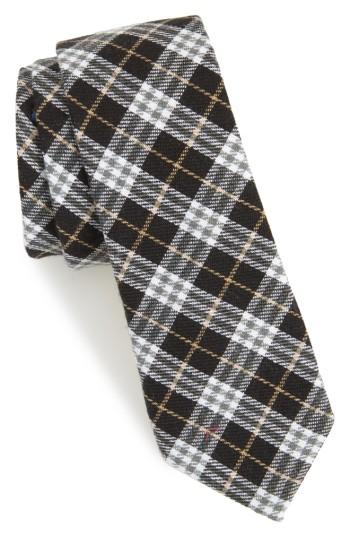 Men's 1901 Siegel Plaid Cotton & Linen Skinny Tie, Size - Black