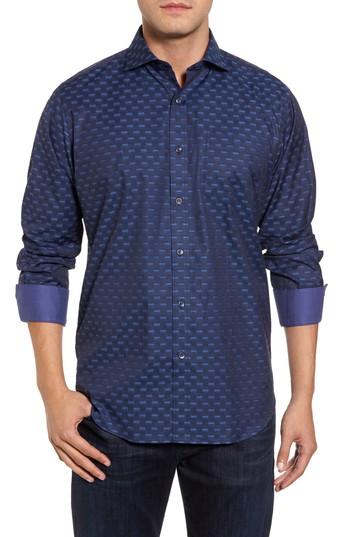 Men's Bugatchi Classic Fit Jacquard Sport Shirt, Size - Blue