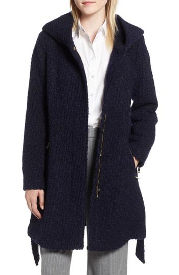 Women's Cole Haan Signature Belted Boucle Wool Blend Coat - Black