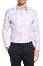 Men's Nordstrom Men's Shop Smartcare(tm) Extra Trim Fit Check Dress Shirt - 34/35 - Purple