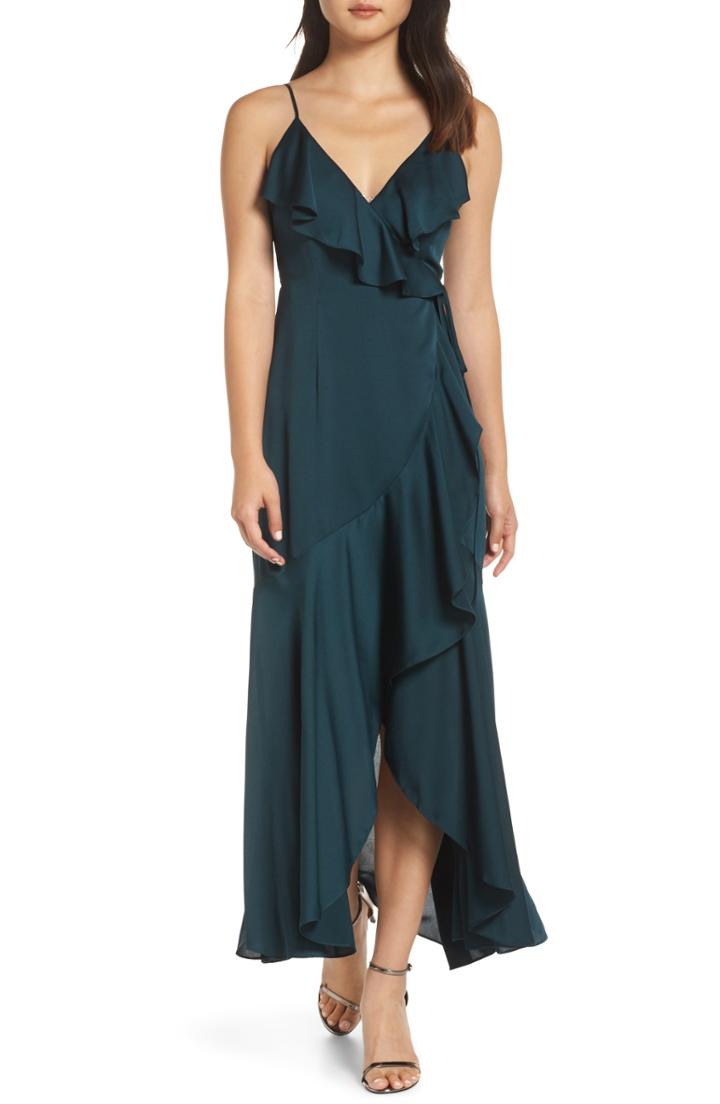 Women's Shona Joy Luxe Ruffle Trim Wrap Gown