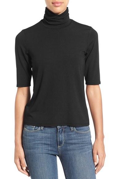 Women's Eileen Fisher Scrunch Neck Jersey Top - Black