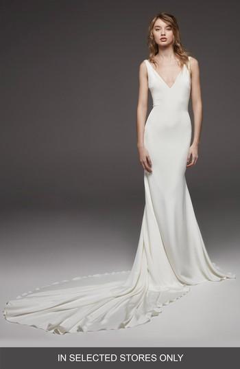 Women's Atelier Pronovias Hispalis Crepe Cowl Back Gown, Size In Store Only - Ivory