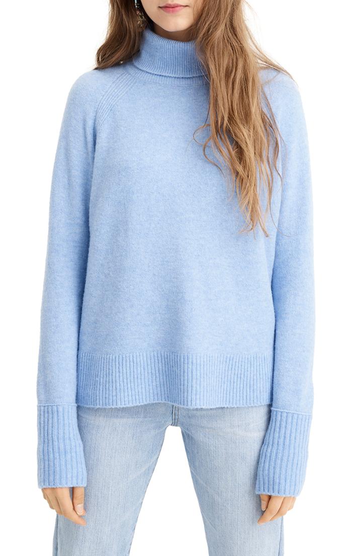 Women's J.crew Side Slit Supersoft Turtleneck Sweater - Blue