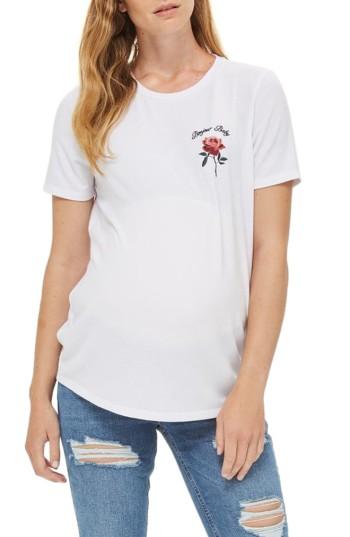 Women's Topshop Bonjour Baby Embroidered Maternity Tee Us (fits Like 0-2) - White