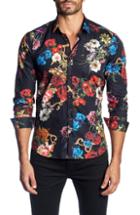 Men's Jared Lang Trim Fit Floral Print Sport Shirt - Black