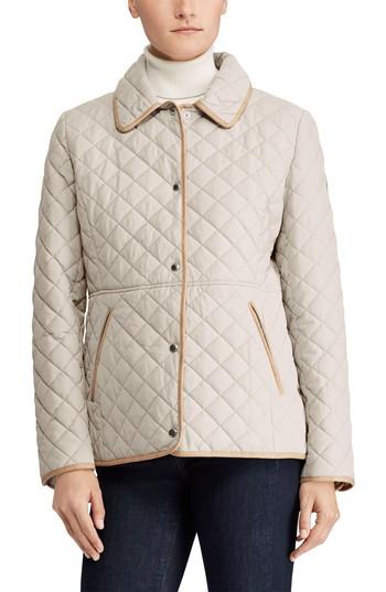 Women's Lauren Ralph Lauren Faux Leather Trim Quilted Jacket - Grey