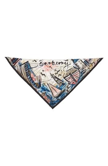 Women's Burberry Watercolor Coastal Print Silk Scarf, Size - Pink