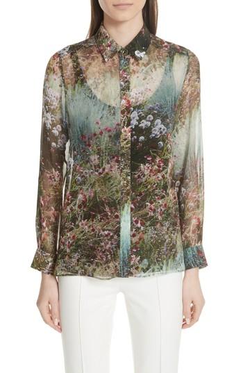 Women's Max Mara Selim Print Silk Blouse - Green