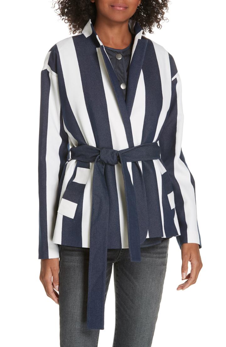 Women's Lewit Stripe Tie Waist Blazer With Vest Insert - Blue