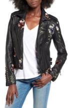 Women's Blanknyc Embroidered Faux Leather Moto Jacket - Black