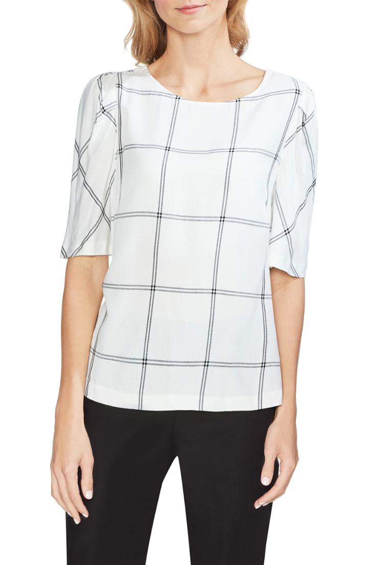 Women's Vince Camuto Puff Shoulder Windowpane Top - Black