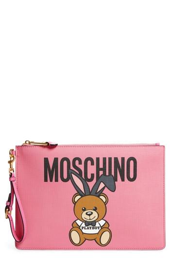 Moschino X Playboy Bunny Bear Leather Pouch - Pink