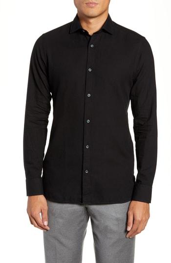 Men's Z Zegna Trim Fit Solid Sport Shirt - Black