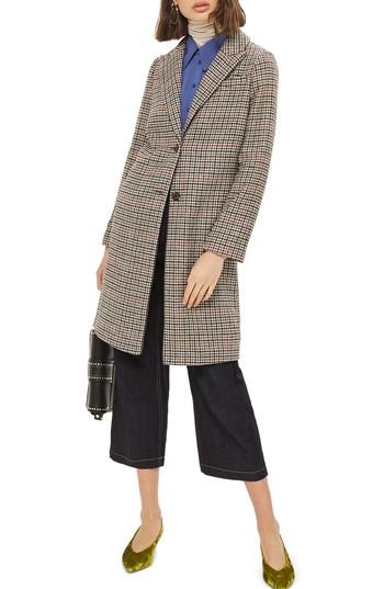 Women's Topshop Bonded Check Coat Us (fits Like 2-4) - Beige