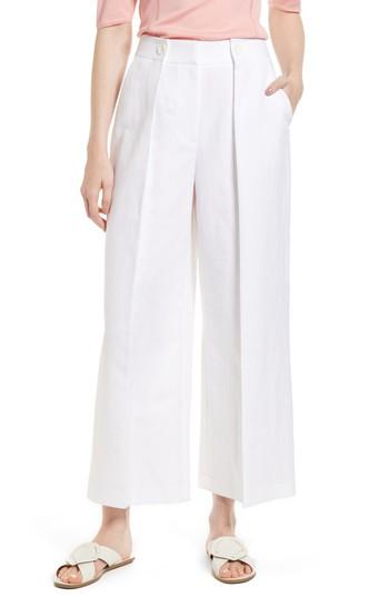 Women's Lewit Pleated Wide Leg Linen & Cotton Pants - White