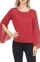 Women's Vince Camuto Button Bell Sleeve Hammer Satin Top, Size - Red