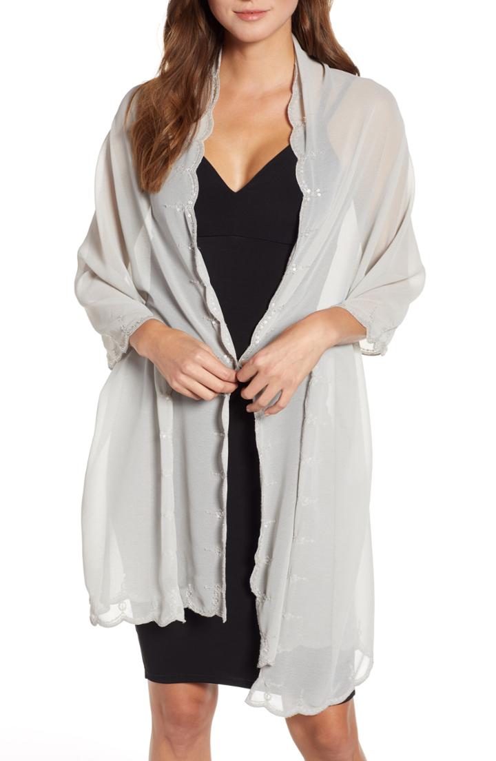 Women's Echo Scallop Edge Embellished Wrap, Size - Metallic