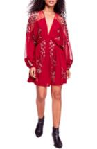 Women's Free People Bonjour Embroidered Illusion Lace Minidress - Red