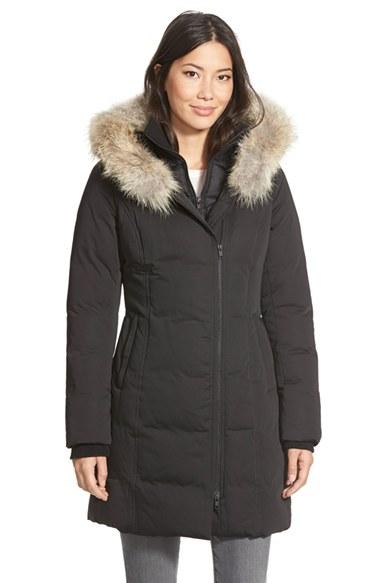 Women's Soia & Kyo 'salma' Genuine Coyote Fur Trim Down Parka With Inset Bib