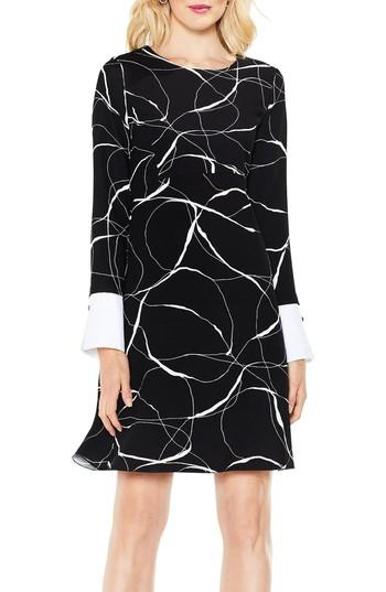 Women's Vince Camuto Ink Swirl Mix Media Fit & Flare Dress - Black
