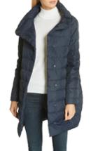 Women's Eileen Fisher Stand Collar Cocoon Down Coat, Size - Blue
