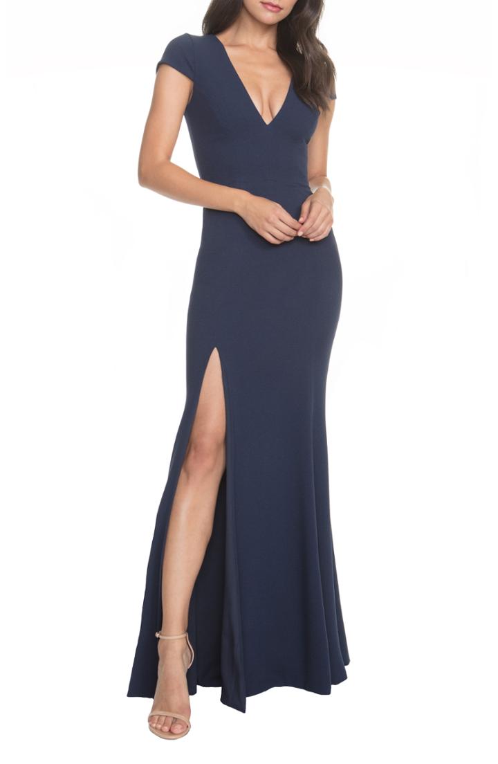 Women's Dress The Population Karla V-neck Trumpet Gown - Blue
