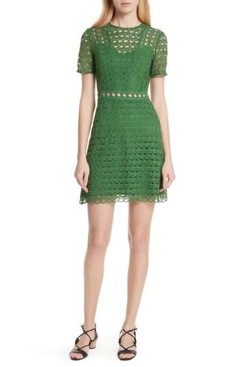 Women's Sandro Scalloped Lace Short Sleeve Dress - Green