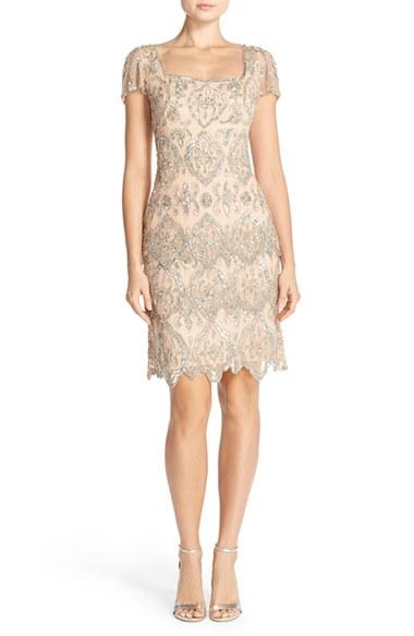 Women's Pisarro Nights Beaded Mesh Sheath Dress - Pink