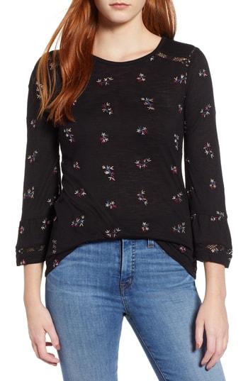 Women's Lucky Brand Bell Sleeve Embroidered Top - Black