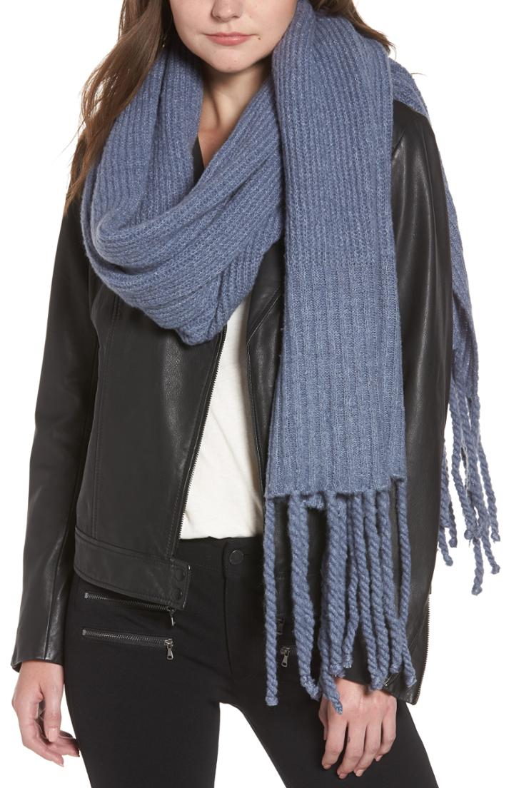Women's Free People Jaden Rib Knit Blanket Scarf, Size - Blue
