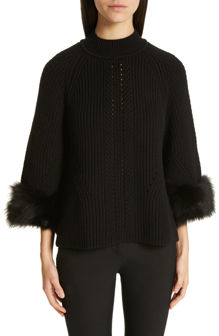 Women's Fendi Genuine Fox Fur Cuff Cashmere Sweater