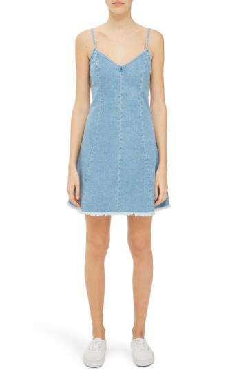 Women's Topshop Boutique Lace-up Denim Slipdress Us (fits Like 2-4) - Blue