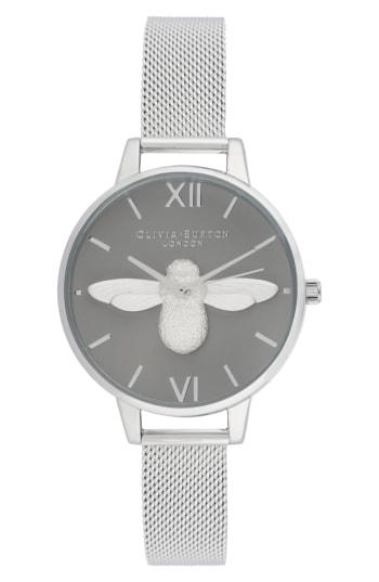 Women's Olivia Burton 3d Bee Mesh Strap Watch, 34mm