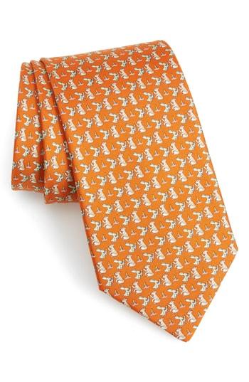 Men's Salvatore Ferragamo Felice Print Silk Tie, Size - Orange