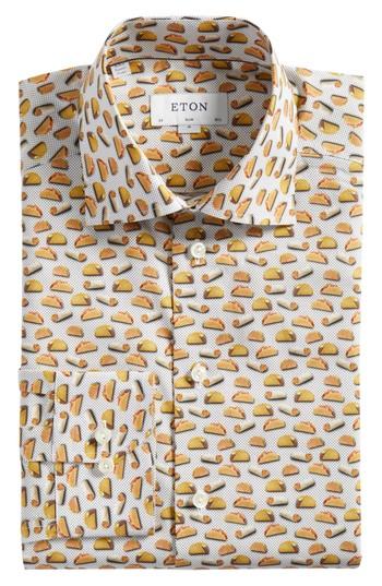 Men's Eton Slim Fit Taco Print Dress Shirt - White