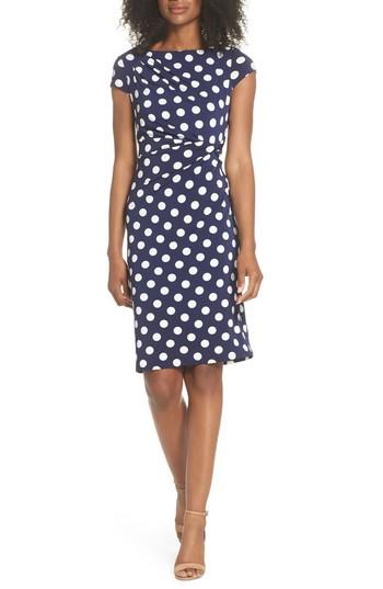 Women's Eliza J Polka Dot Side Twist Sheath Dress - Blue