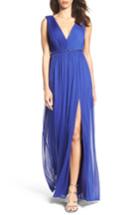 Women's Adrianna Papell Embellished Shirred Tulle Gown - Blue