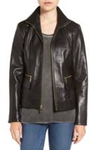 Women's Cole Haan Wing Collar Leather Jacket - Black