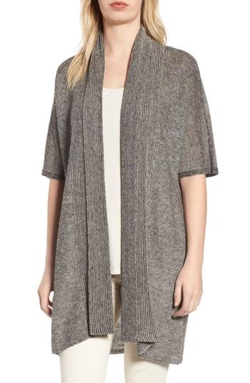 Women's Eileen Fisher Long Silk & Organic Cotton Cardigan, Size - Black