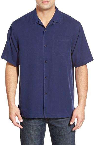 Men's Tommy Bahama 'catalina Twill' Original Fit Silk Camp Shirt, Size - Blue