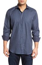 Men's Bugatchi Classic Fit Herringbone Gingham Sport Shirt - Grey