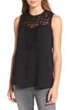 Petite Women's Halogen Lace & Crepe Top P - Black