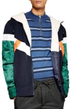 Men's Topman Fleece Lined Hooded Track Jacket - Blue