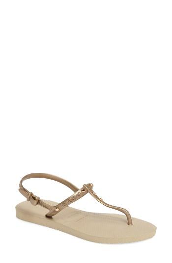 Women's Havaianas Freedom Crystal Sandal /40 Br - Beige