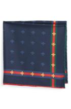 Men's Gucci Runebis Silk Twill Pocket Square, Size - Blue