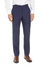 Men's Incotex Flat Front Solid Wool Trousers - Blue
