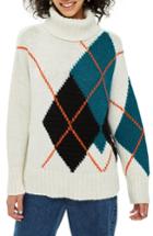 Women's Topshop Oversized Argyle Turtleneck Sweater Us (fits Like 0) - Ivory